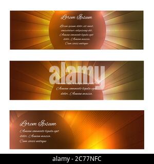 Set di striscioni orizzontali in oro con linee centrali astratte, paillettes e posto per il testo. Elemento vettoriale per il progetto Illustrazione Vettoriale