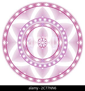 Mandala geometrico rosa rotondo con linee e triangoli. Elementi per la cornice e la tua creatività Illustrazione Vettoriale