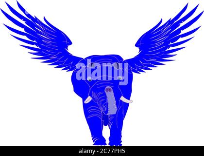 Un elefante con ali volanti che camminano sulla strada cartoon illustrazione vettoriale. Illustrazione Vettoriale