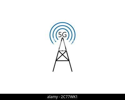 5g, antenna, icona cella. Illustrazione vettoriale, design piatto. Illustrazione Vettoriale