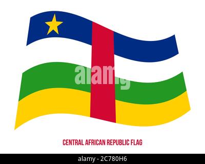 Bandiera della Repubblica Centrafricana sventolando illustrazione vettoriale su sfondo bianco. Repubblica Centrafricana bandiera nazionale. Illustrazione Vettoriale