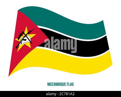 Mozambico bandiera sventola illustrazione vettoriale su sfondo bianco. Mozambico bandiera nazionale. Illustrazione Vettoriale