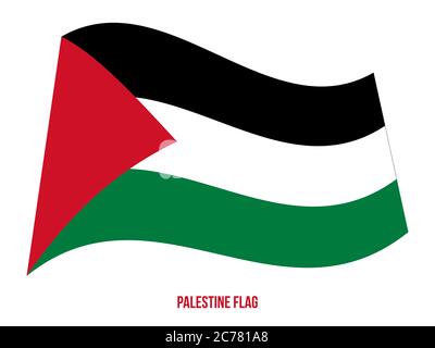 Palestina bandiera sventola illustrazione vettoriale su sfondo bianco. Palestina bandiera nazionale. Illustrazione Vettoriale