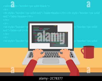 Programmazione vettoriale, codifica e concetto di codice di sviluppo web Illustrazione Vettoriale