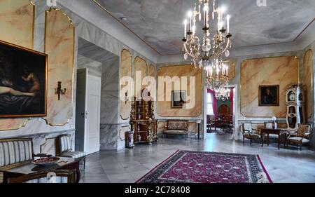 Polonia, bassa Slesia, nel villaggio di Lomnica, uno dei molti e prestigiosi lounge nel Museo del Palazzo Lomnica il Palazzo Lomnica Grand Gothic Palace di proprietà della famiglia von Kuster dal 1835, origine del castello di pietra risale al 1391. Il palazzo restaurato ora ospita un confortevole hotel, un ristorante, un museo e un parco di 9 ettari e ha riguadagnato tutta la sua bellezza e splendore Foto Stock