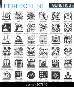 Biochimica genetica nero mini icone concettuali e set di simboli infografici Illustrazione Vettoriale