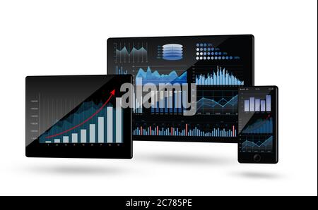 Grafici su schermi diversi, isolati Foto Stock