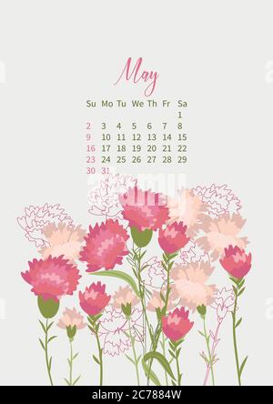 Calendario dei fiori 2021 con bouquet di fiori Illustrazione Vettoriale