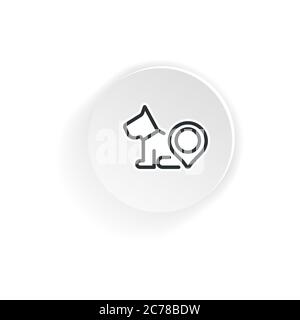 PET con posizione localizzata. Cane qui puntatore mappa. Negozio di animali. Vettore su sfondo bianco isolato. EPS 10 Illustrazione Vettoriale