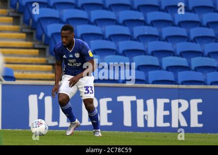 Cardiff, Regno Unito. 14 luglio 2020. Junior Hoilett della città di Cardiff in azione. EFL Skybet Championship, Cardiff City contro Derby County al Cardiff City Stadium di Cardiff, Galles, martedì 14 luglio 2020. Questa immagine può essere utilizzata solo per scopi editoriali. Solo per uso editoriale, licenza richiesta per uso commerciale. Non si può usare nelle scommesse, nei giochi o nelle pubblicazioni di un singolo club/campionato/giocatore. pic di Andrew Orchard/Andrew Orchard sport photography/Alamy Live news Credit: Andrew Orchard sports photography/Alamy Live News Foto Stock