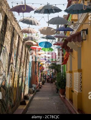 Via Scene, Getsemani Barrio, Cartagena, Dipartimento di Bolívar, Colombia, Sud America Foto Stock