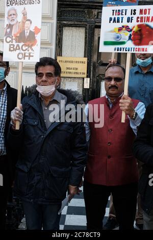Protesta contro il CCP iraniano, indiano e Hong Konger Foto Stock