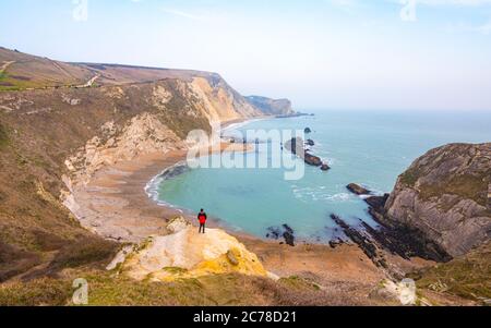Man o'War Bay in primavera - Dorset, Inghilterra Foto Stock