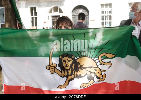 Protesta contro il CCP iraniano, indiano e Hong Konger Foto Stock