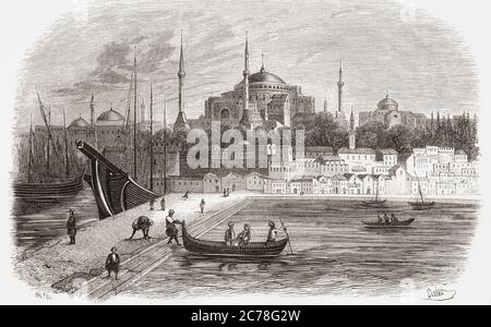 Hagia Sophia, Costantinopoli, (oggi Istanbul), Turchia, visto qui nel 19 ° secolo. Da Monuments de Tous les Peuples, pubblicato nel 1843. Foto Stock