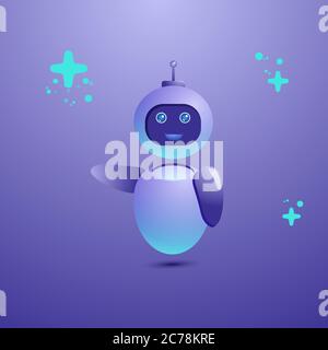 Immagine in stile cartoon del robot moderno su sfondo viola Illustrazione Vettoriale