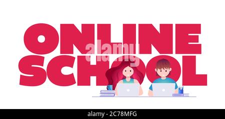 Formazione online, illustrazione vettoriale del concetto di autoapprendimento. Gli studenti studiano con il laptop. Illustrazione Vettoriale