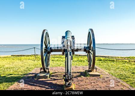 Primo piano di una guerra civile guerra CannonCivil Cannon a Fort Sumter, Carolina del Sud Foto Stock
