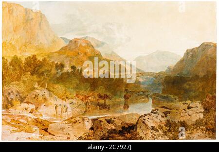 JMW Turner, Borrowdale con il Ponte Longthwaite e Castle Crag, pittura paesaggistica, circa 1799-1802 Foto Stock