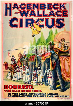 Hagenbeck-Wallace, poster circo con Bombayo l'aerialista, 1907-1929 Foto Stock