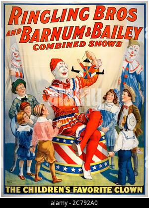 Ringling Brothers e Barnum & Bailey insieme mostra poster circus con un clown, 1920 Foto Stock