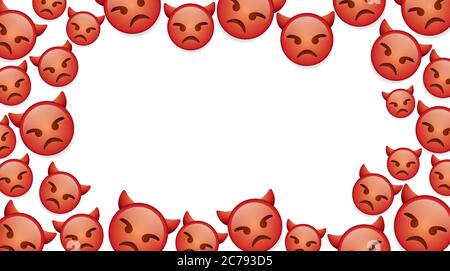 Emoticon di alta qualità isolato su sfondo bianco. Faccia arrabbiata con Horns.Devil faccia emoji vettore illustration.Emoji wallpaper.Emoticon sfondo. Illustrazione Vettoriale