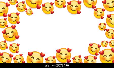 Emoticon di alta qualità su sfondo bianco. Emoji arrossendo nell'amore con hearts.Yellow faccia emoji in amore con Eyes.Emoji chiuso carta da parati. Illustrazione Vettoriale