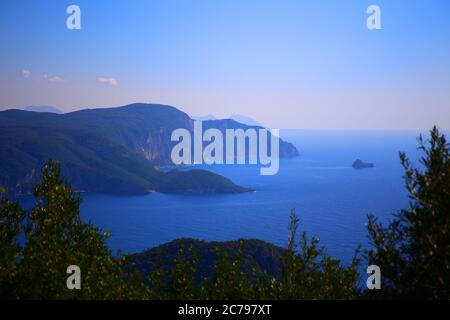 Vista da Angelokastro, isola di Corfù, Grecia Foto Stock