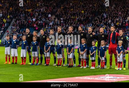 Glasgow, Scozia, Regno Unito – 6 settembre 2019. Nazionale di calcio scozzese prima della partita di qualificazione UEFA Euro 2020 Scozia vs Russ Foto Stock