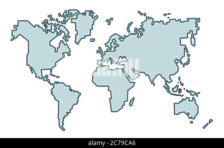 Mappa del mondo. Vettore. Cartoni animati piatti in uno stile ruvido. Impreciso. Illustrazione Vettoriale