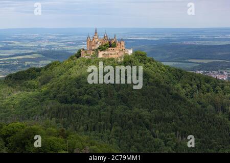 Castello di Hohenzollern visto da Zeller Horn, Germania Foto Stock