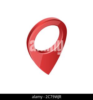 Puntatore mappa moderno realistico rosso lucido. Puntina 3d puntatore mappa. Illustrazione Vettoriale