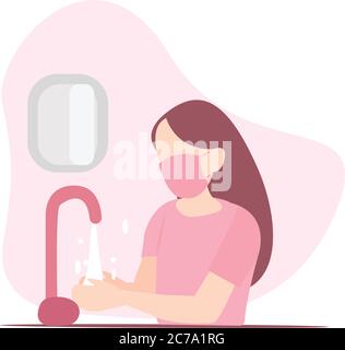 Infermiera femminile in maschera lavando le mani Illustrazione Vettoriale