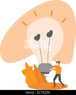 Uomo che porta una lampadina grande. Concetto di nuova idea Illustrazione Vettoriale