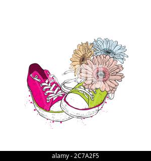 Belle sneaker. Illustrazione vettoriale per un'immagine o un poster. Scarpe da gioventù. Sport, corsa e passeggiate. Illustrazione Vettoriale