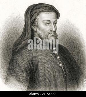 GEOFFREY CHAUCER (c 1340-1400) poeta e autore inglese in un'incisione del 19 ° secolo Foto Stock