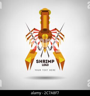 Logo astratto di gamberi in stile geometrico. Illustrazione Vettoriale