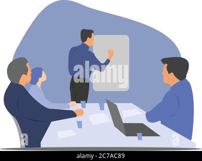 Direzione esecutiva di un incontro d'affari che discute le tendenze dell'azienda Illustrazione Vettoriale