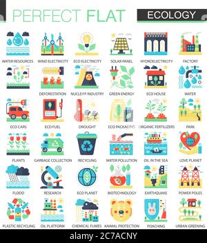 Ecologia e vettore di energia verde simboli complessi di icone piatte per il web infografica design Illustrazione Vettoriale