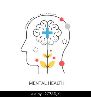 Concetto di illustrazione del vettore di salute mentale a linea piatta. Illustrazione Vettoriale