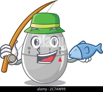 Stile di disegno del cartone animato del timer della cucina dell'uovo va a pesca Illustrazione Vettoriale