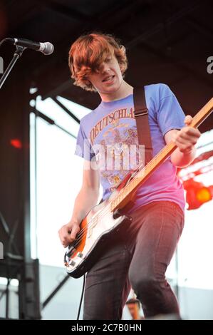 Dave Monks del Tokyo Police Club che si esibisce al San Diego Street Scene Music Festival 2008 a San Diego. Credito: Jared Milgrim/l'accesso fotografico Foto Stock