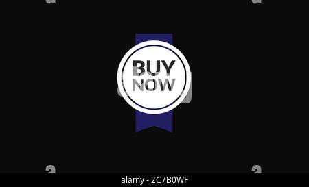 acquista ora un badge con illustrazione su sfondo nero Foto Stock