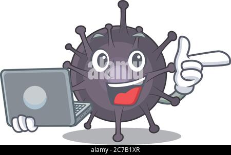 Un bel personaggio cartoon di salmonella l che lavora a casa durante la pandemia Illustrazione Vettoriale