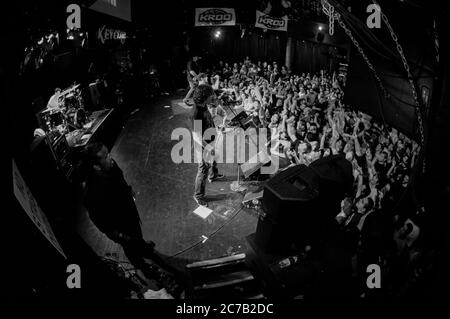 Byron McMackin, Randy Bradbury, Jim Lindberg e Fletcher Dragge di Pennywise che si esibiscono al Key Club di West Hollywood. (In bianco e nero modificato digitalmente) credito: Jared Milgrim/The Photo Access Foto Stock