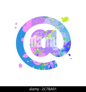 Commerciale a segno con effetto di macchie liquide di vernice in blu, verde, rosa, isolato su sfondo bianco. Elemento decorativo per la progettazione di volantini, poster, calendario, copertina, titolo. Illustrazione Vettoriale