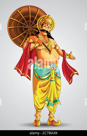 Illustrazione di re Mahabali in Onam festival del kerala Illustrazione Vettoriale