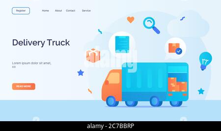 Campagna icona camion di consegna per il sito web home page landing template banner con cartoon stile piatto Illustrazione Vettoriale