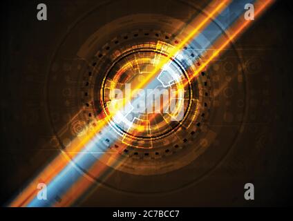 Vettore luminoso che illumina lo sfondo astratto con tecnologia HUD forma di ingranaggio Illustrazione Vettoriale