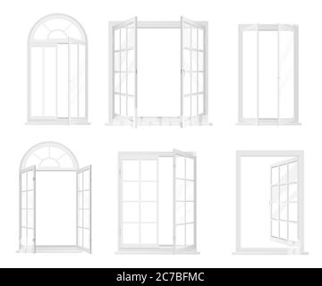 Insieme vettoriale di una raccolta isolata di finestre realistiche bianche Illustrazione Vettoriale
